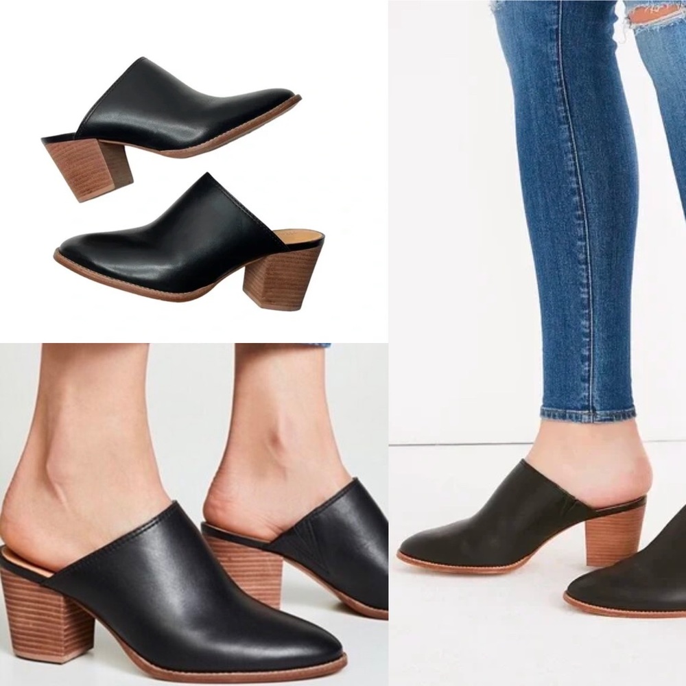 Madewell The Harper Mule Heels Soft Leather Black Booties